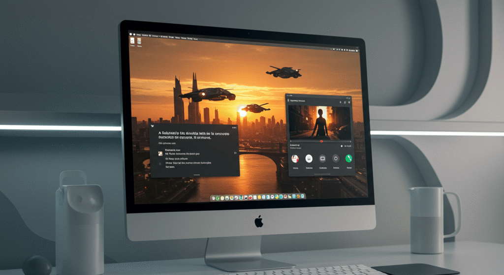 Google Veo 3 interface on a desktop screen showing a sample video prompt and cinematic video preview with a clean, modern workspace in the background.
